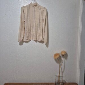 Vintage Silk Pleated Button Back Blouse Regency Victorian Prairiecore Romantic